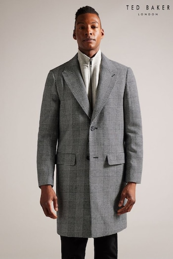 Ted Baker Raydash Grey Wool Blend Check Overcoat (K86906) | £325