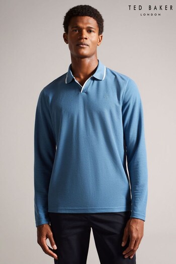 Ted Baker Maste Blue Regular Open Collar Polo Shirt (K86944) | £75
