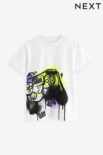 White Graffiti Gaming Short Sleeves Graphic T-Shirt (3-16yrs) (K86956) | £6 - £9