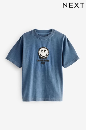 Blue Back Print Relaxed Fit Washed Short Sleeve T-Shirt (3-16yrs) (K86964) | £9 - £12