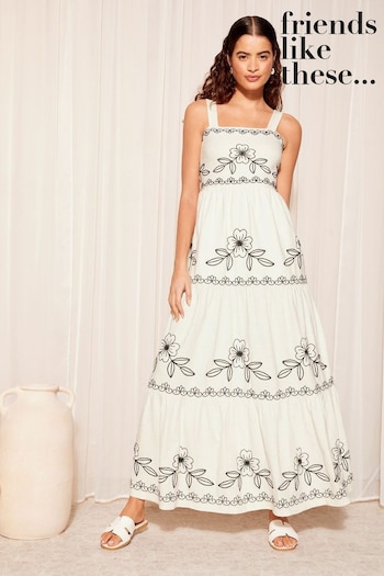 Friends Like These White Petite Embroidered Tiered Strappy Maxi Dress (K87259) | £46