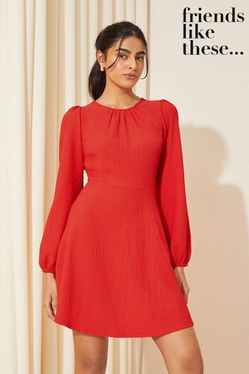 Friends Like These Red Long Sleeve Textured Mini Dress (K87288) | £34