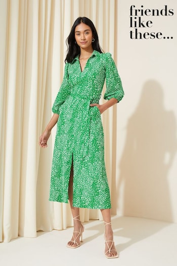 Friends Like These Green V Neck Jersey Belted Midi Shirt Dress (K87296) | £45
