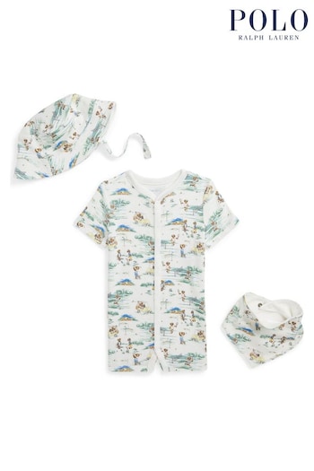 Polo Embroidered Ralph Lauren Baby Cream Polo Embroidered Bear Bodysuit Gift Set (K87335) | £109