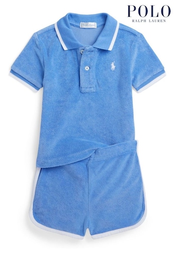 Polo Ralph Lauren Baby Blue Terry Towelling Shirt and Short Set (K87350) | £99