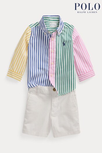 Polo Embroidered Ralph Lauren Baby White Shirt and Short Set (K87351) | £115