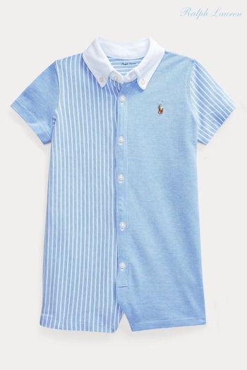 Polo Ralph Lauren Baby Blue Knit Oxford Romper (K87353) | £75