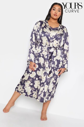 Yours Curve Purple Silhouette Floral Satin Robe (K87363) | £26
