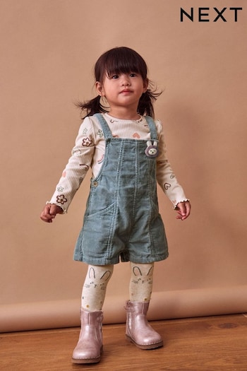 Blue 100% Cotton Corduroy Dungarees T-Shirt & Tights Set (3mths-7yrs) (K87516) | £27 - £31