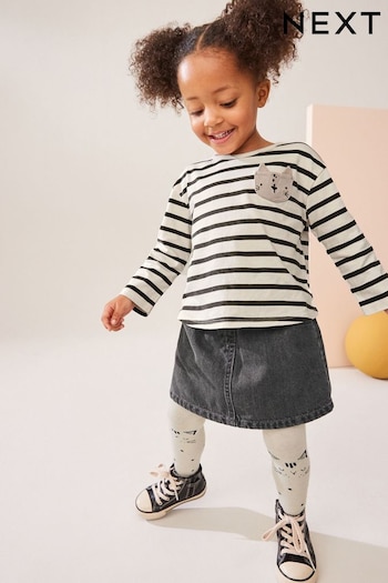 Black/White 100% Cotton Skirt, T-Shirt and Tights Set (3mths-7yrs) (K87520) | £24 - £28