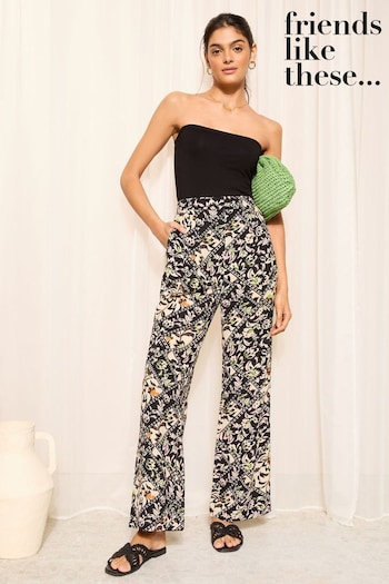 Friends Like These Black Floral Wide Leg Textured Co Ord Trousers (K87555) | £32