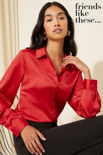 Friends Like These Bright Red Satin Button Through Shirt (K87607) | £34