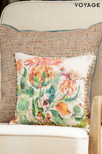 Voyage Marigold Enchanting Thistle Floral Loop Edge Cushion (K87655) | £30