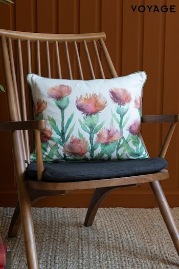 Voyage Rust Cream Erskine Floral Piped Cushion (K87731) | £32