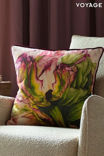 Voyage Fuchsia Heligan Linen Floral Piped Cushion (K87912) | £32