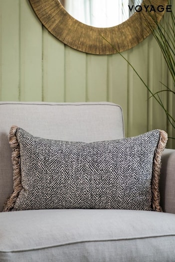 Voyage Charcoal Oryx Herringbone Fringed Cushion (K87915) | £48