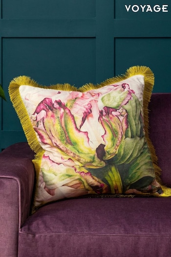 Voyage Fuchsia Heligan Floral Fringed Cushion (K87941) | £62