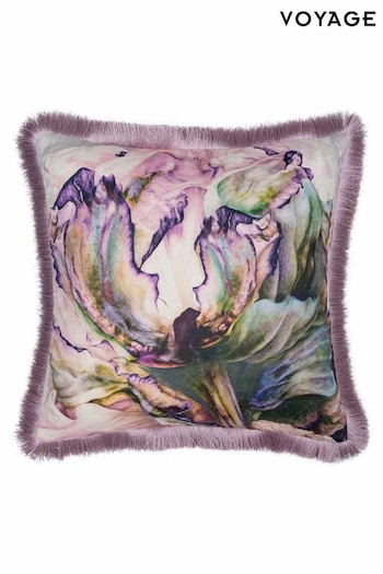 Voyage Lavender Heligan Floral Fringed Cushion (K87958) | £62