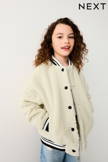 Ecru Cream Borg Varsity Bomber Jacket (3-16yrs) (K88009) | £26 - £32