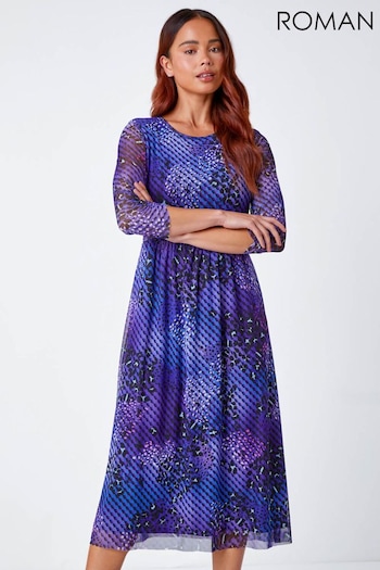 Roman Purple Abstract Print Midi Stretch Dress (K88145) | £42
