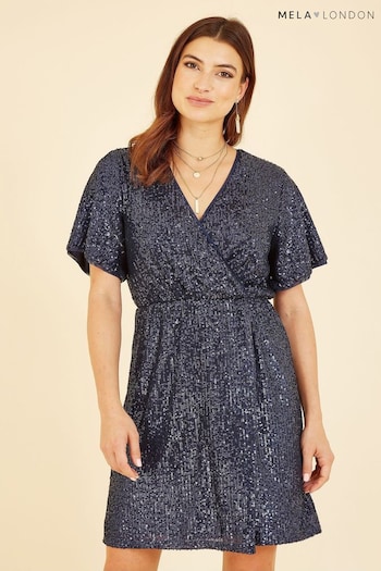 Mela Blue Sequin Kimono Sleeve Wrap Dress (K88163) | £45