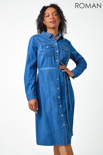 Roman Blue Cotton Denim Shirt Dress (K88170) | £45