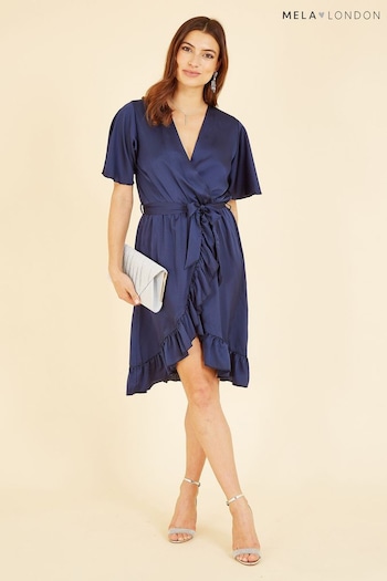 Mela Blue Satin Wrap Dress (K88176) | £42