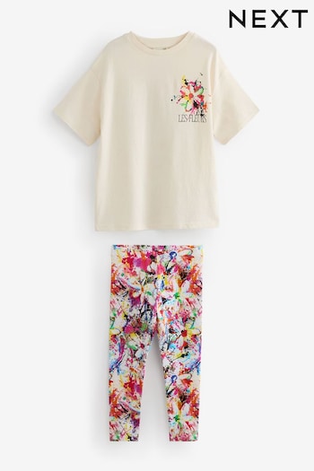 Multi Colour Flower T-Shirt And midi Leggings Set (3-16yrs) (K88179) | £17 - £23