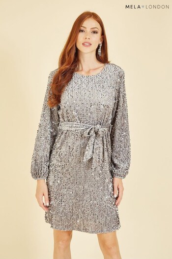 Mela Silver Silver Sequin Smock Dress (K88183) | £50