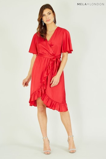 Mela Red Satin Wrap Dress (K88191) | £42
