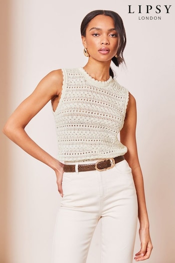 Lipsy Ivory White Crochet Knitted Sleeveless Vest Top (K88273) | £34