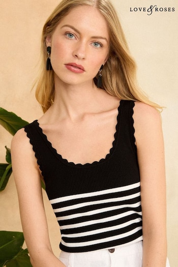 Games & Puzzles Black/White Scallop Scoop Neck Knitted Top (K88293) | £26
