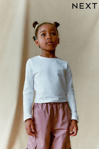 White Long Sleeve Boxy Cropped T-Shirt (3-16yrs) (K88364) | £5 - £8