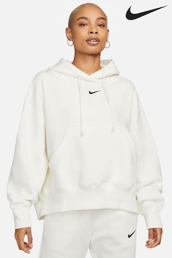 nike cheap White Phoenix Fleece Over-Oversized Mini Swoosh Pullover Hoodie (K88515) | £60