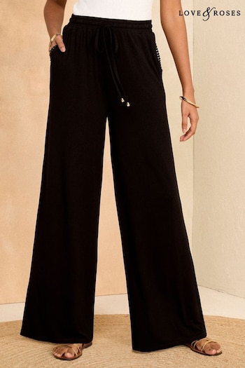A-Z Girls Brands Black Jersey Wide Leg Trousers (K88538) | £29