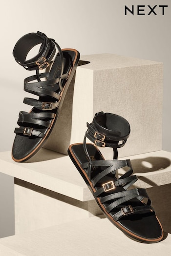 Black Premium Leather Strappy Sandals comes (K88539) | £62