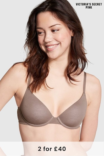 Victoria's Secret PINK Iced Coffee Brown Lightly Lined Cotton Logo Bra (K89062) | £29