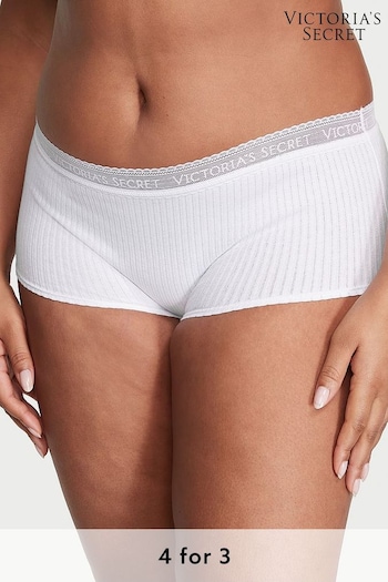 Victoria's Secret White Drop Helmutle Pointelle Short Logo Cotton Knickers (K89063) | £9