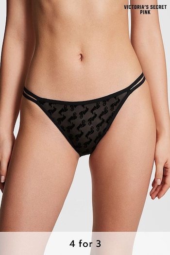 Victoria's Secret PINK Pure Black Cheeky Flocked Mesh Strappy Knickers (K89064) | £9