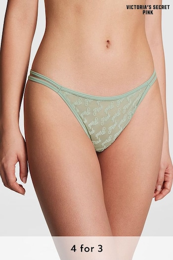 Victoria's Secret PINK Iceberg Green Thong Flocked Mesh Strappy Knickers (K89091) | £9