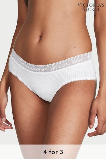Victoria's Secret White Drop Needle Pointelle Hipster Logo Cotton Knickers (K89097) | £9