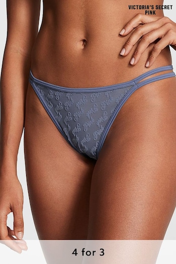 Victoria's Secret PINK Dusty Iris Blue Thong Flocked Mesh Strappy Knickers (K89114) | £9