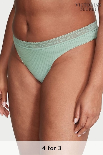 Victoria's Secret Seasalt Green Drop Needle Pointelle Thong Logo Cotton Knickers (K89115) | £9