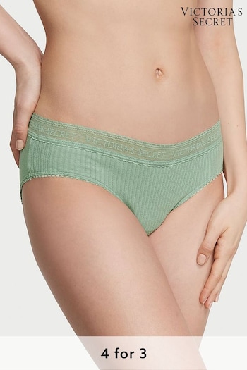 Victoria's Secret Seasalt Green Drop Needle Pointelle Hipster Logo Cotton Knickers (K89122) | £9