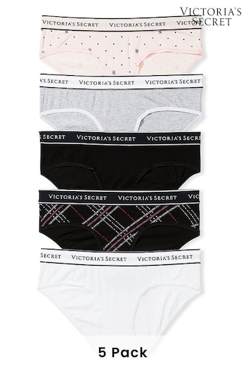 Victoria's Secret White/Black/Grey/Pink Hipster Logo Multipack Knickers (K89146) | £27