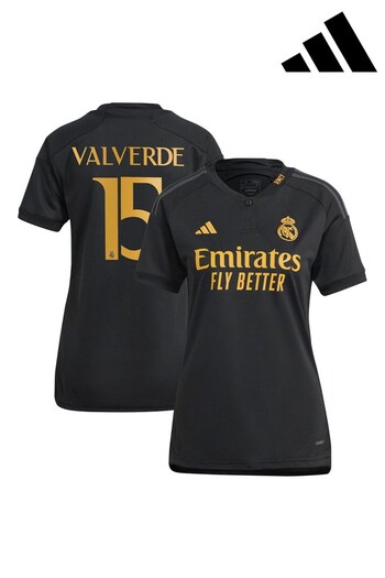 adidas Black Real Madrid Third Shirt 2023-24 - Valverde 15 (K89158) | £95