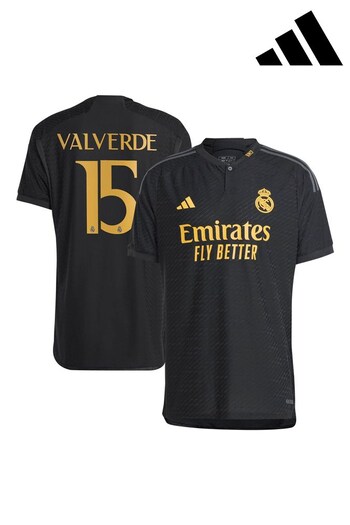 adidas Black Real Madrid Third Authentic Shirt 2023-24 - Valverde 15 (K89192) | £145