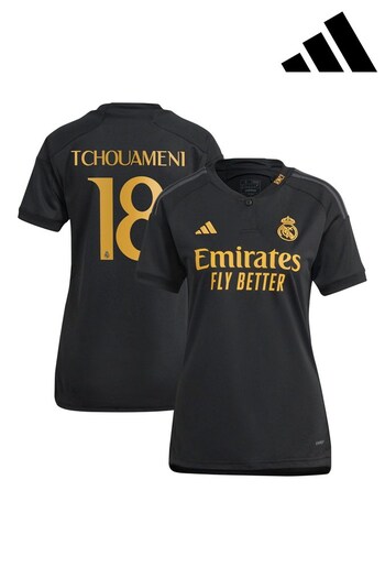 adidas Black Real Madrid Third Shirt 2023-24 - Tchouameni 18 (K89203) | £95