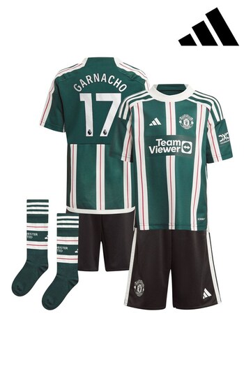 adidas Green Manchester United EPL Away Mini Kit 2023-24 - Garnacho 17 (K89312) | £65