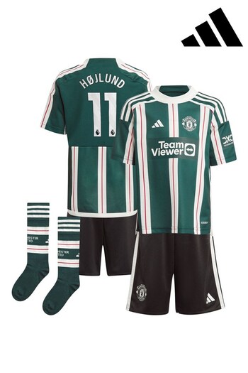adidas Green Manchester United EPL Away Mini Kit 2023-24 - Hojlund 11 (K89427) | £68